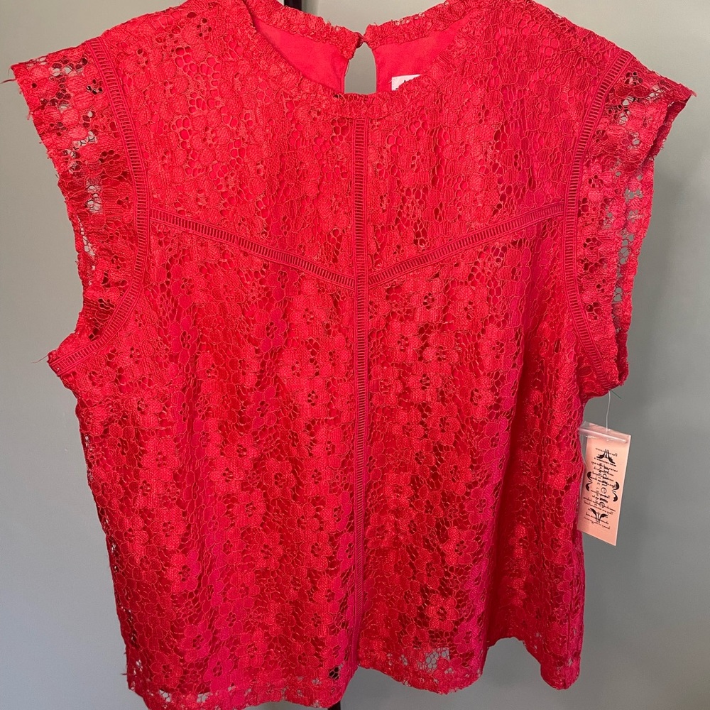Nanette Lepore cap sleeve lace red blouse. New with tags.